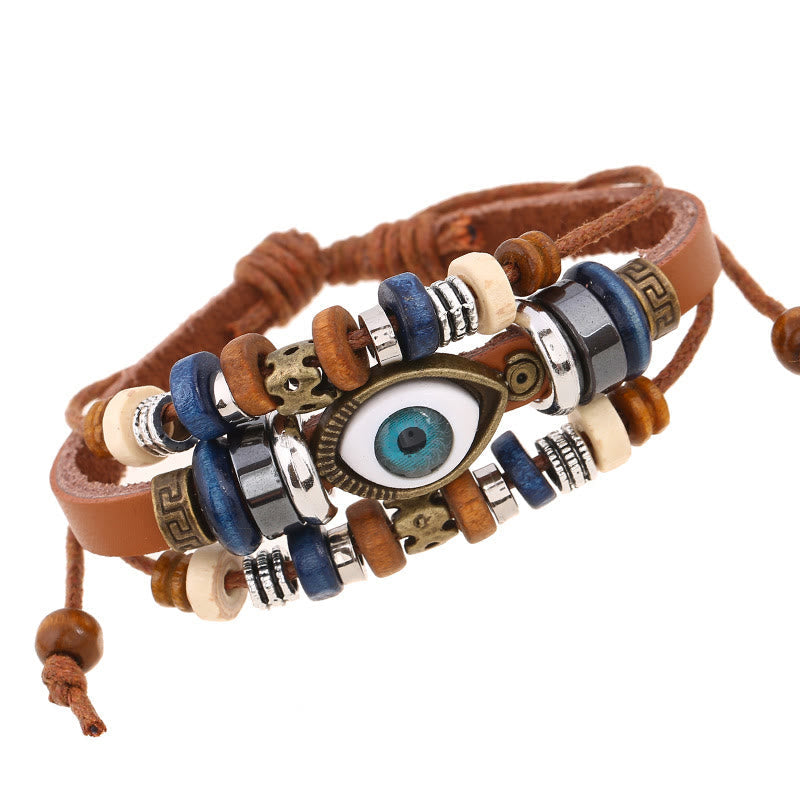 Tibetan Evil Eye Leather Adjustable Protection Bracelet