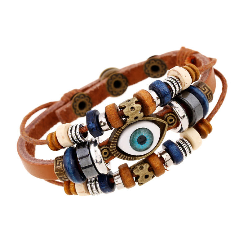 Tibetan Evil Eye Leather Adjustable Protection Bracelet