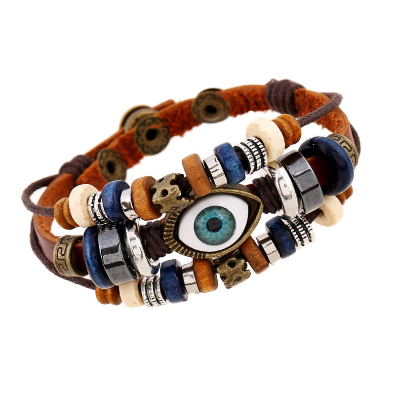 Tibetan Evil Eye Leather Adjustable Protection Bracelet