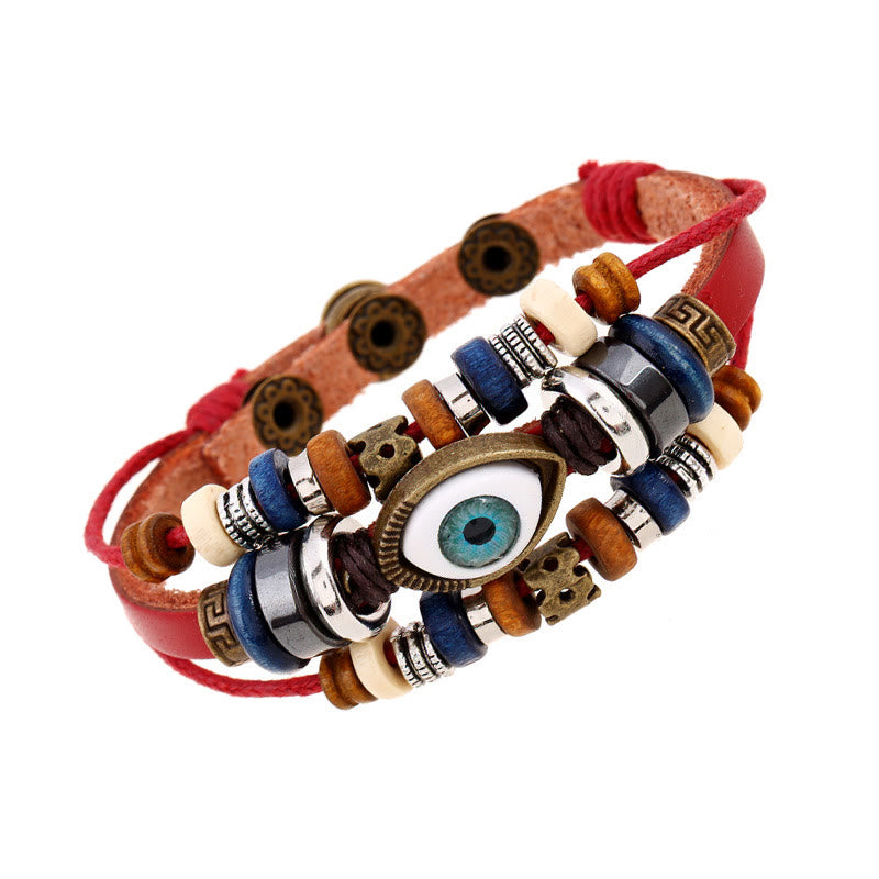 Tibetan Evil Eye Leather Adjustable Protection Bracelet