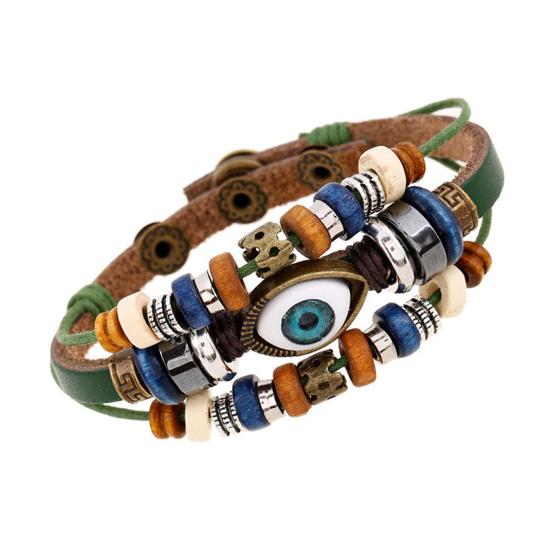 Tibetan Evil Eye Leather Adjustable Protection Bracelet