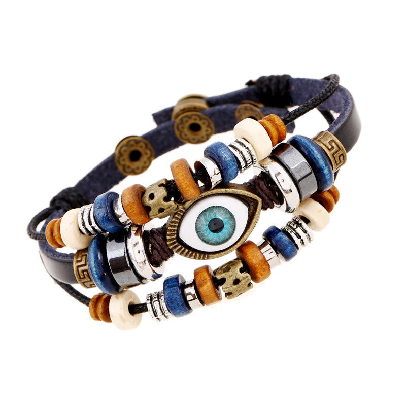 Tibetan Evil Eye Leather Adjustable Protection Bracelet