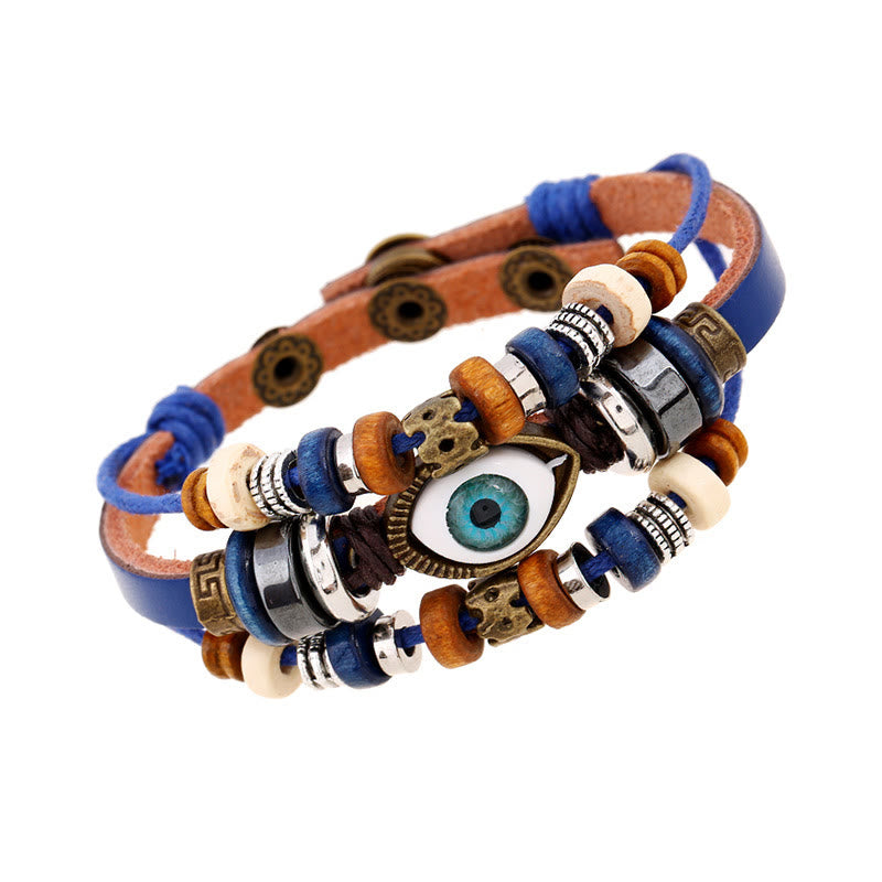 Tibetan Evil Eye Leather Adjustable Protection Bracelet