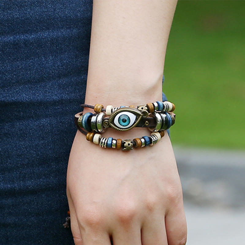 Tibetan Evil Eye Leather Adjustable Protection Bracelet