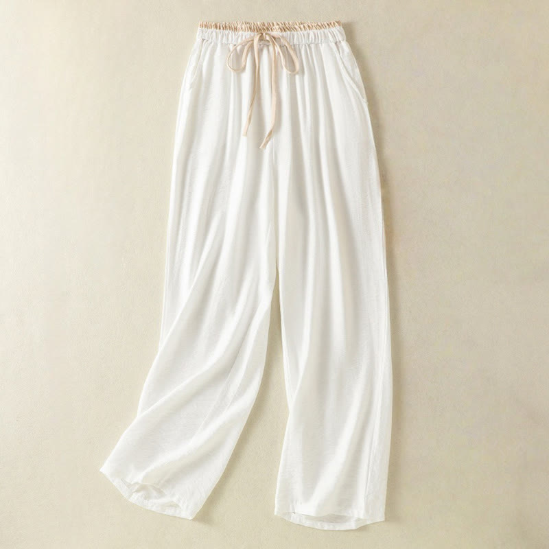 Tactile Cotton Linen Straight-Leg Mindful Movement Pants