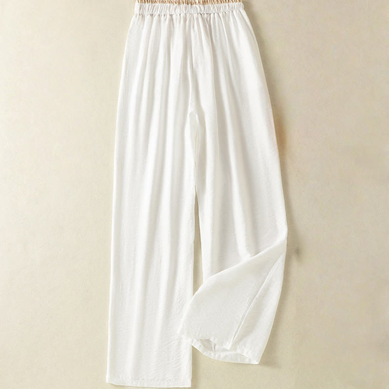 Vintage Casual Pure Color Drawstring Ankle-Length Women's Cotton Linen Pants With Pockets