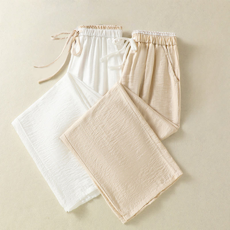 Tactile Cotton Linen Straight-Leg Mindful Movement Pants