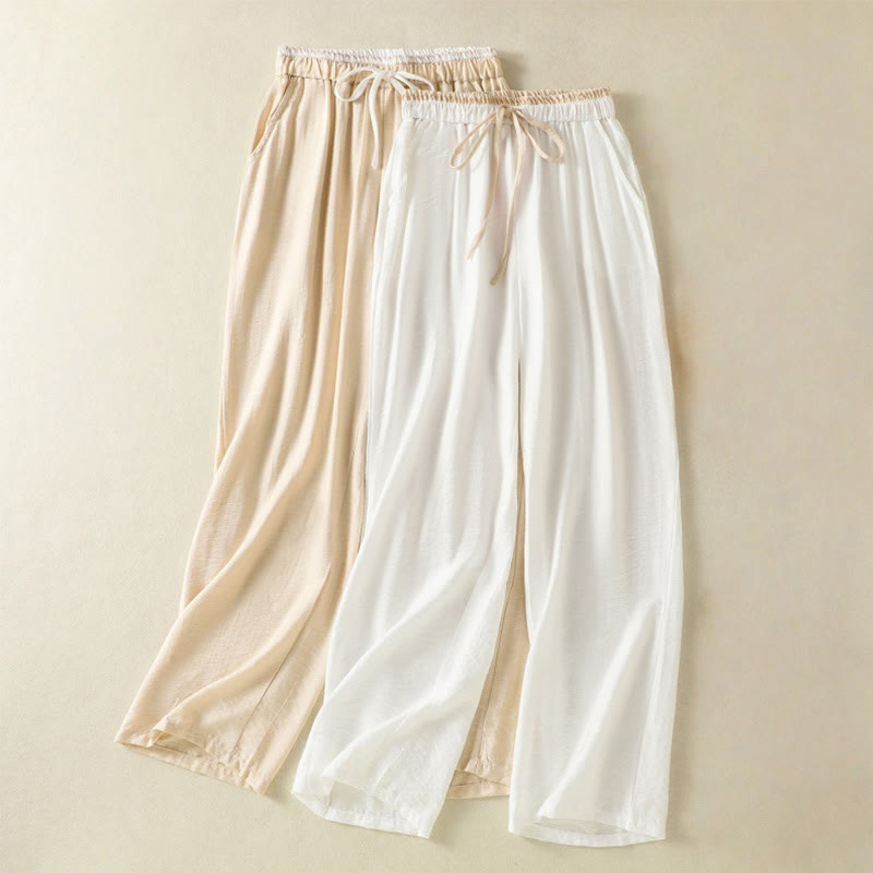 Tactile Cotton Linen Straight-Leg Mindful Movement Pants