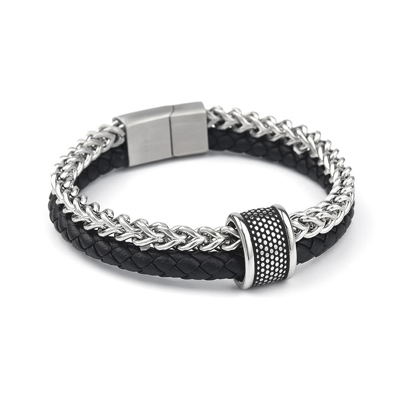 Leather Double Layer Titanium Steel Balance Magnetic Buckle Bracelet