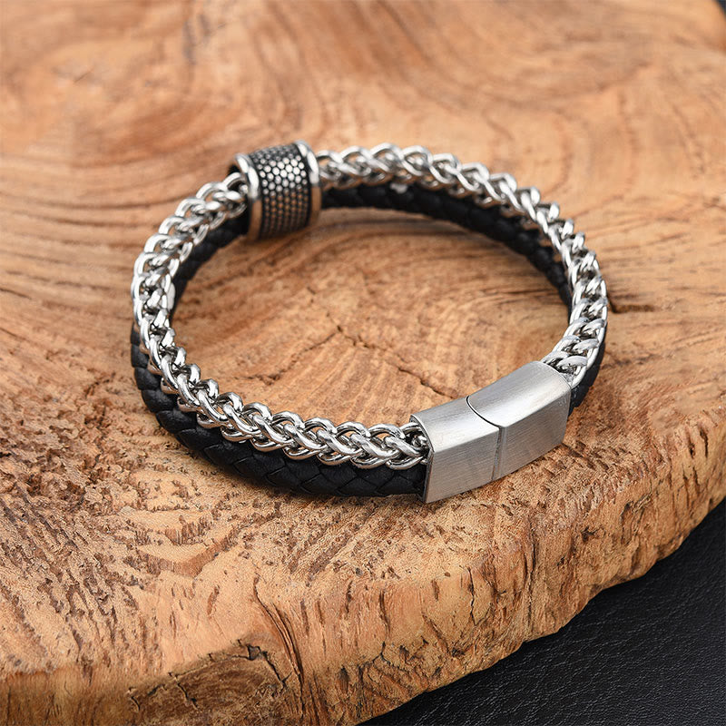 Leather Double Layer Titanium Steel Balance Magnetic Buckle Bracelet