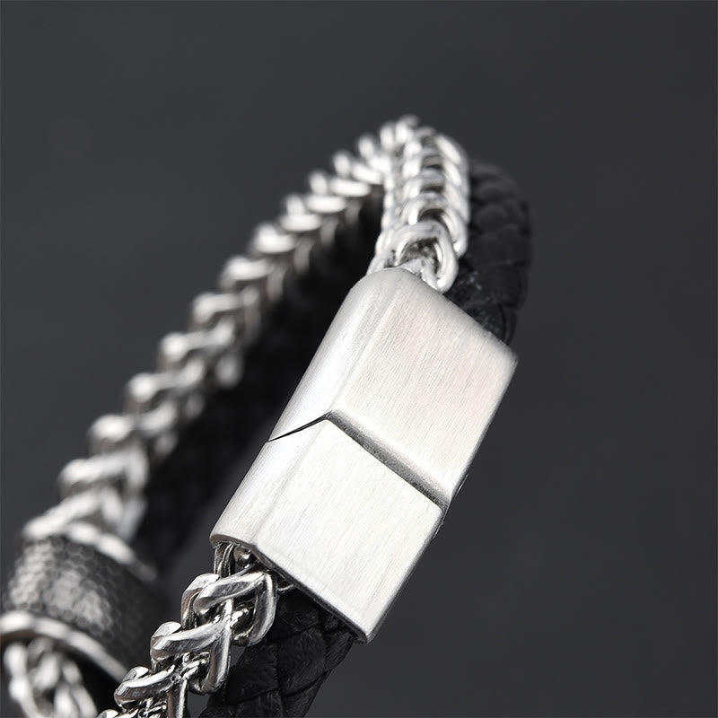 Leather Double Layer Titanium Steel Balance Magnetic Buckle Bracelet