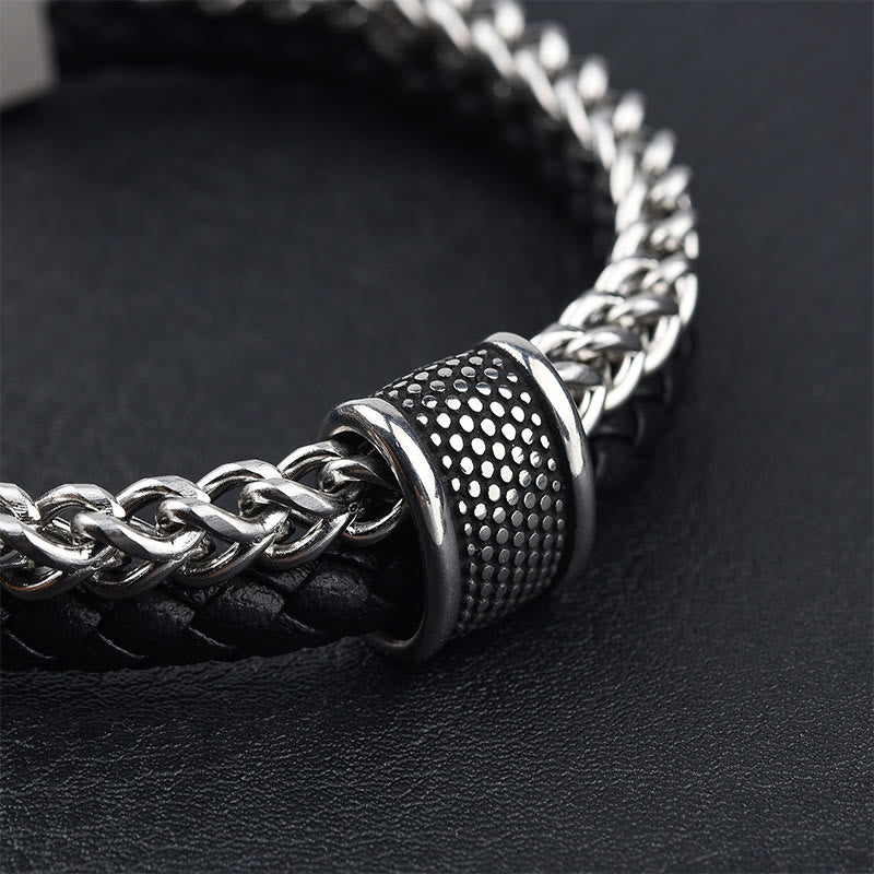 Leather Double Layer Titanium Steel Balance Magnetic Buckle Bracelet