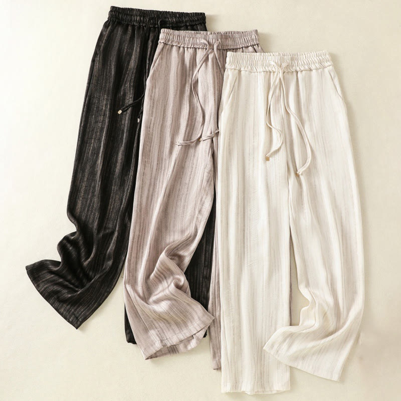 Linear Textured Straight-Leg Meditation Pants