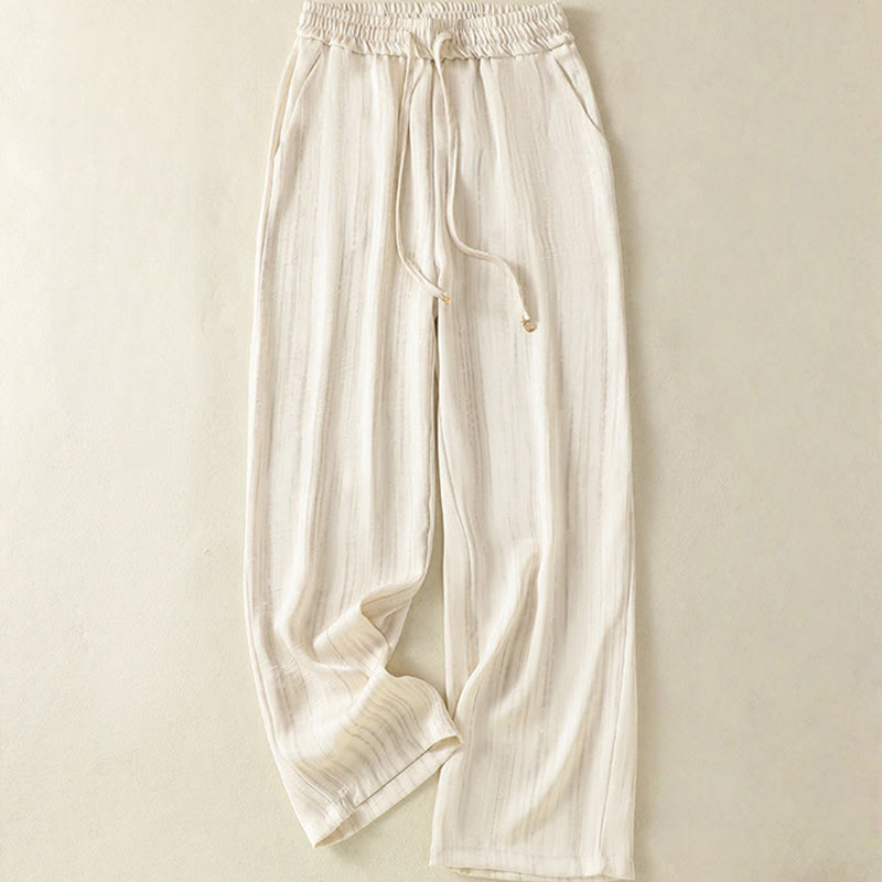 Linear Textured Straight-Leg Meditation Pants
