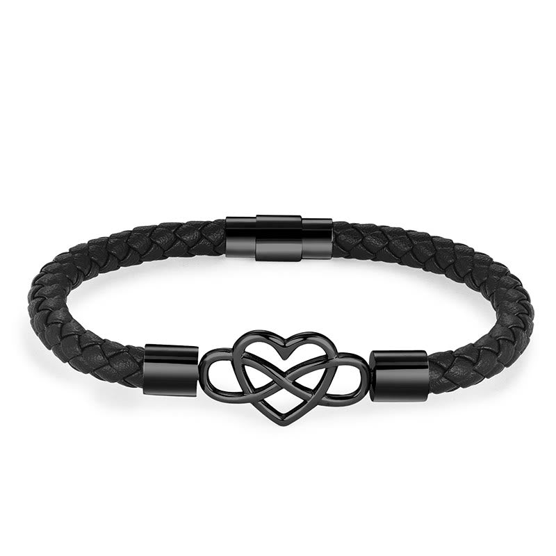 Endless Knot Heart Leather Titanium Steel Strength Buckle Bracelet