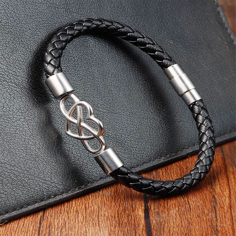 Endless Knot Heart Leather Titanium Steel Strength Buckle Bracelet