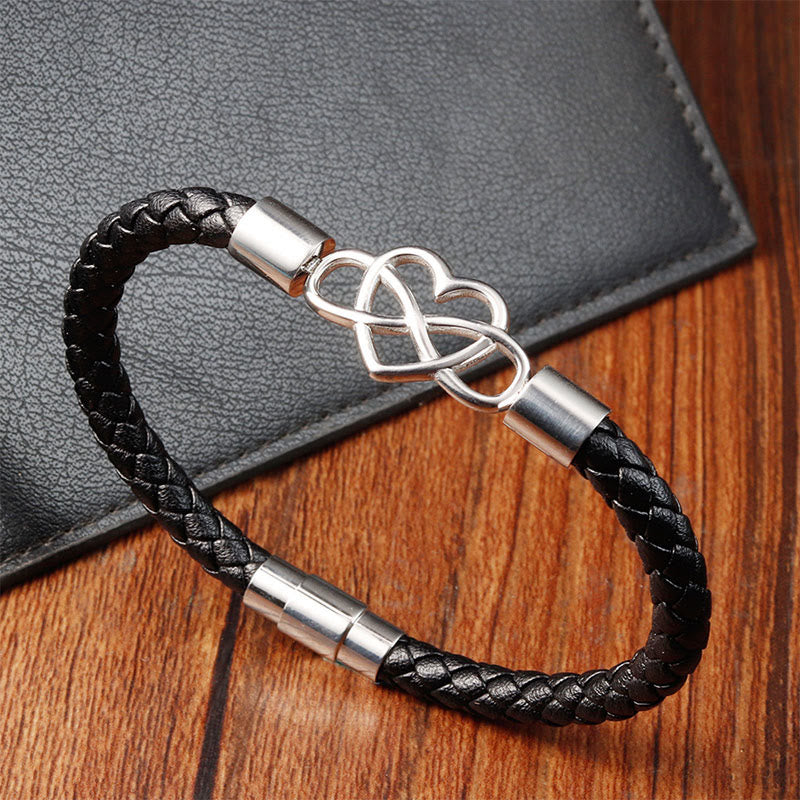 Endless Knot Heart Leather Titanium Steel Strength Buckle Bracelet