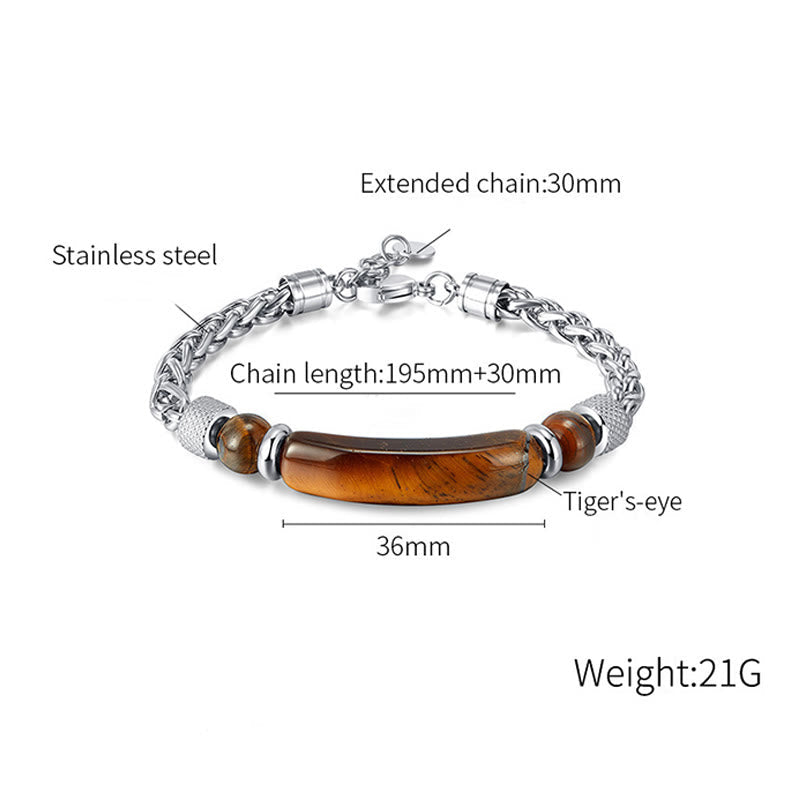 Tiger Eye Black Obsidian Stone Titanium Steel Strength Buckle Bracelet