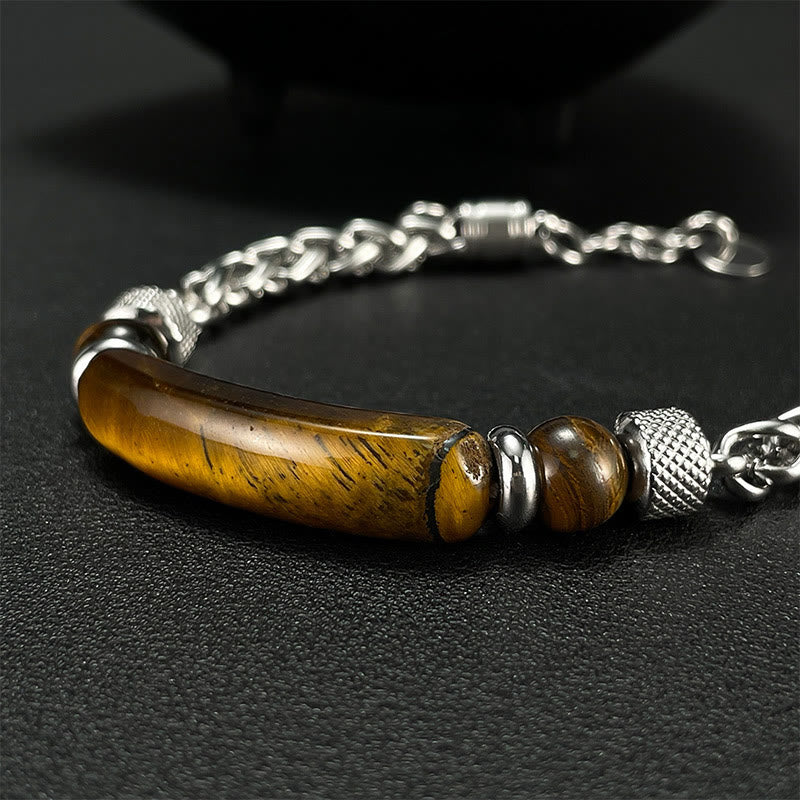 Tiger Eye Black Obsidian Stone Titanium Steel Strength Buckle Bracelet
