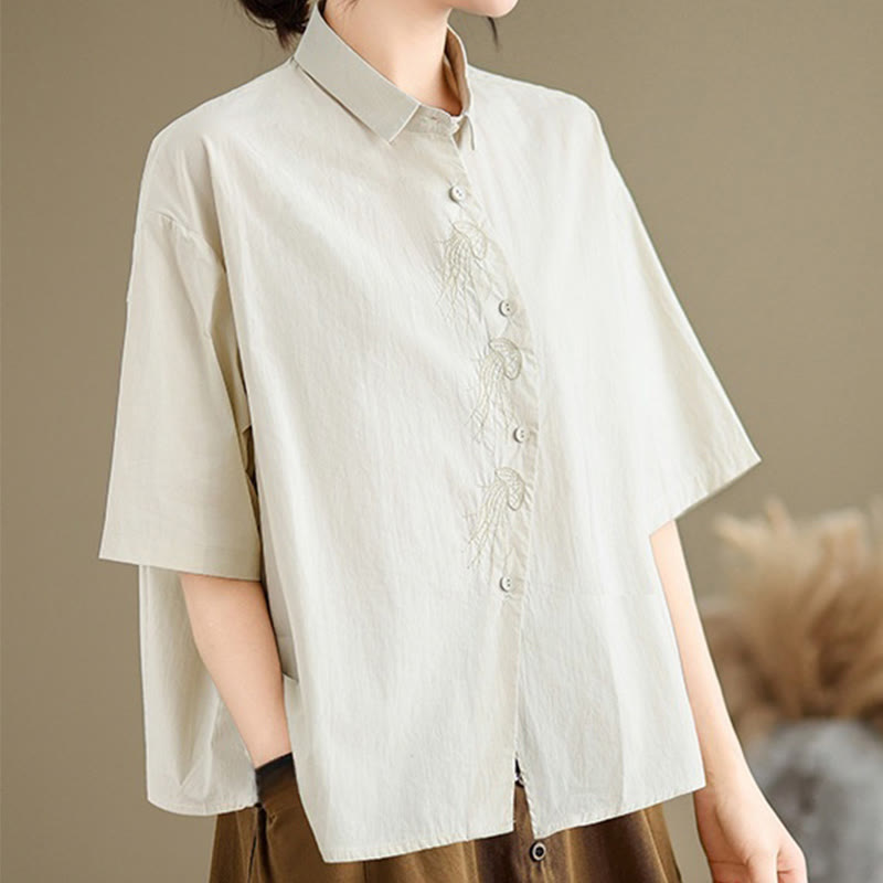 Breathable Cotton Stand Collar Embroidered Mindful Shirt