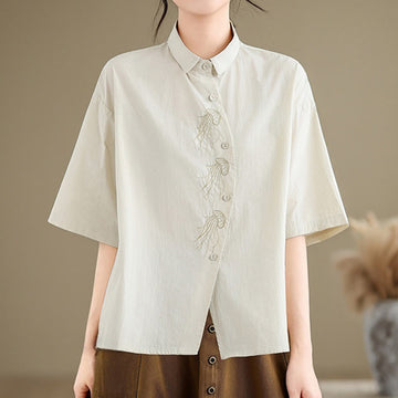Breathable Cotton Stand Collar Embroidered Mindful Shirt