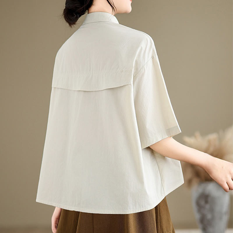 Breathable Cotton Stand Collar Embroidered Mindful Shirt