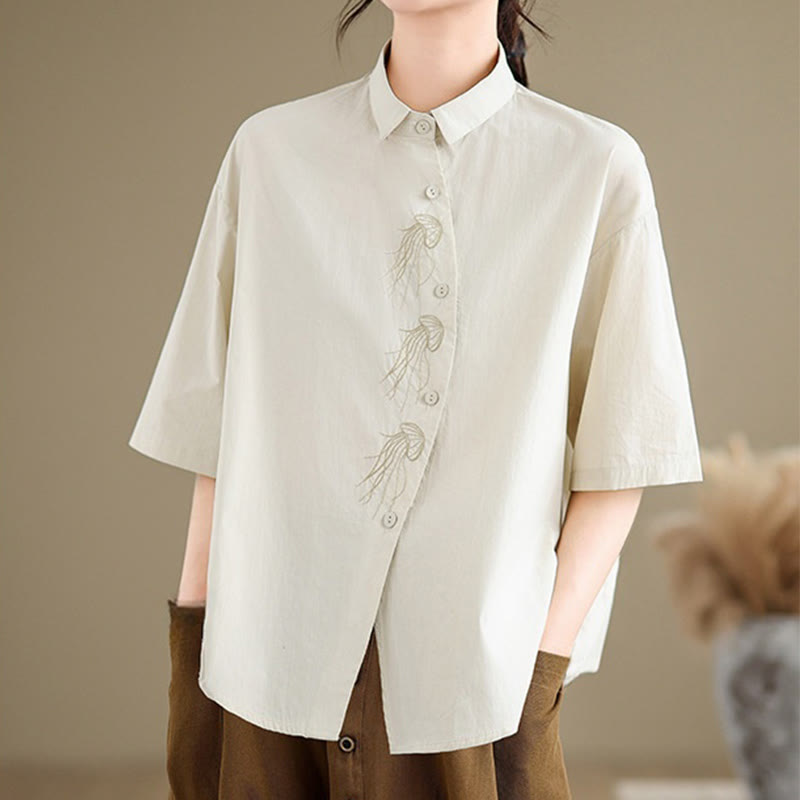 Breathable Cotton Stand Collar Embroidered Mindful Shirt
