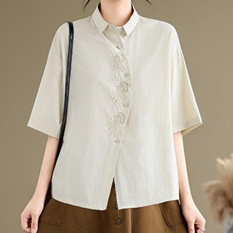 Breathable Cotton Stand Collar Embroidered Mindful Shirt