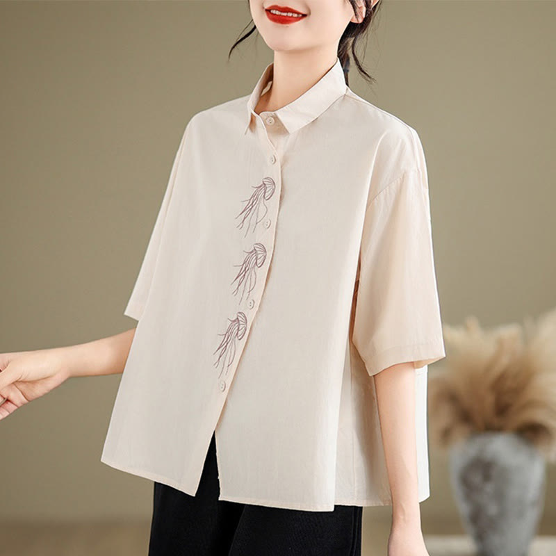 Breathable Cotton Stand Collar Embroidered Mindful Shirt