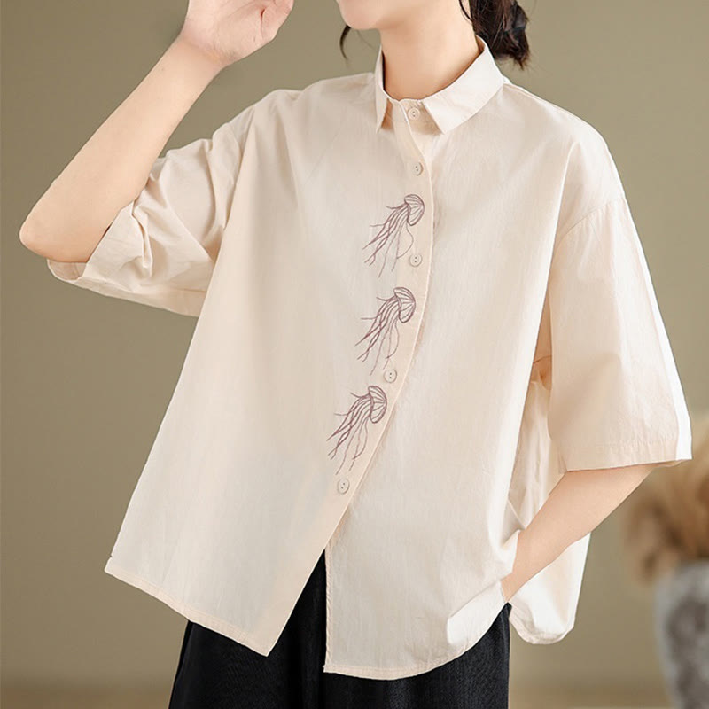 Breathable Cotton Stand Collar Embroidered Mindful Shirt