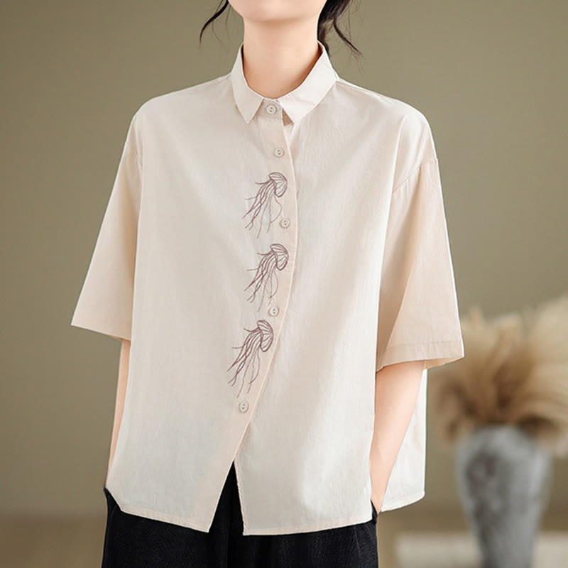 Breathable Cotton Stand Collar Embroidered Mindful Shirt