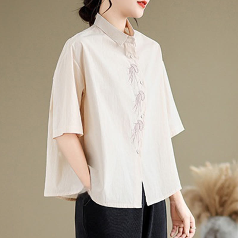 Breathable Cotton Stand Collar Embroidered Mindful Shirt