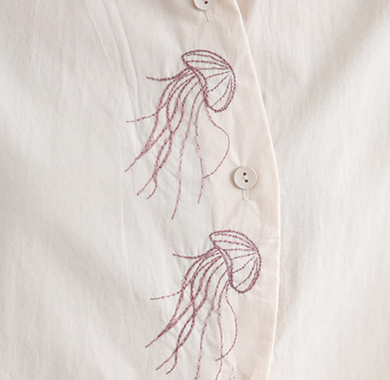 Breathable Cotton Stand Collar Embroidered Mindful Shirt