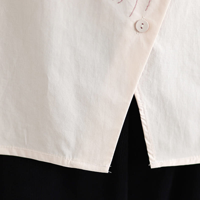 Breathable Cotton Stand Collar Embroidered Mindful Shirt