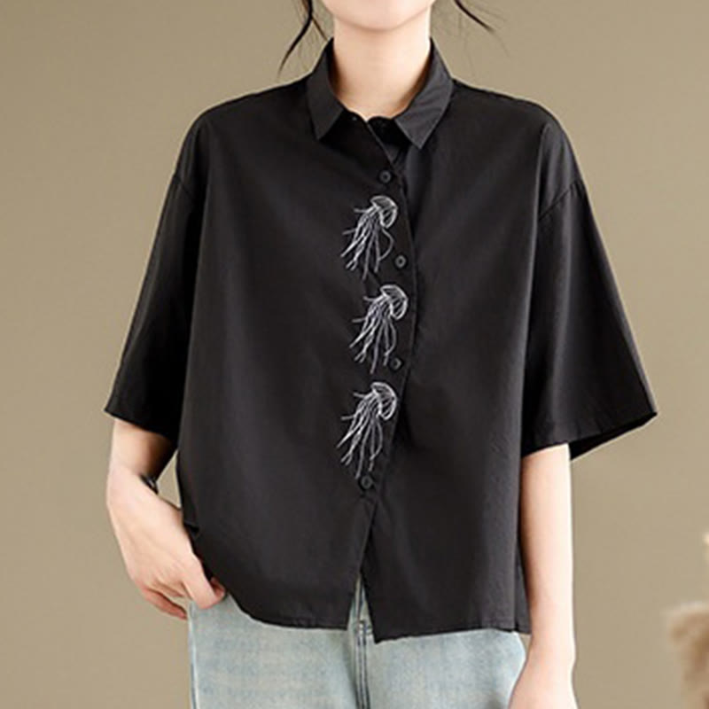 Breathable Cotton Stand Collar Embroidered Mindful Shirt