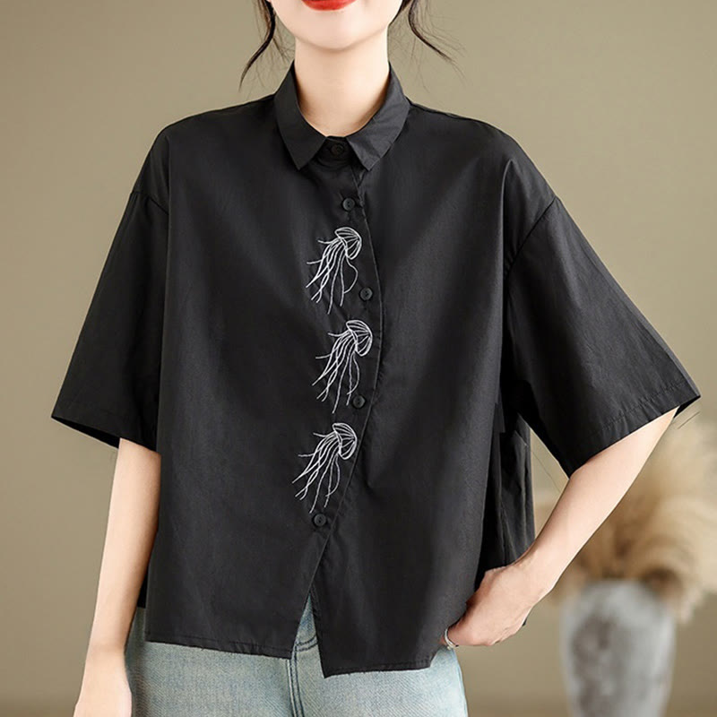 Breathable Cotton Stand Collar Embroidered Mindful Shirt