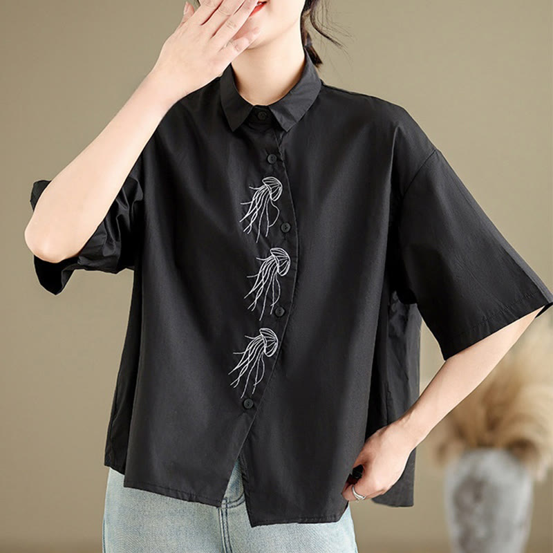 Breathable Cotton Stand Collar Embroidered Mindful Shirt