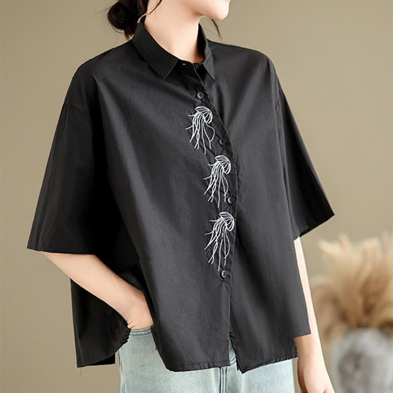 Breathable Cotton Stand Collar Embroidered Mindful Shirt