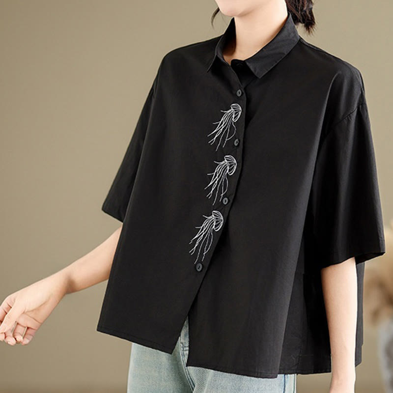 Breathable Cotton Stand Collar Embroidered Mindful Shirt
