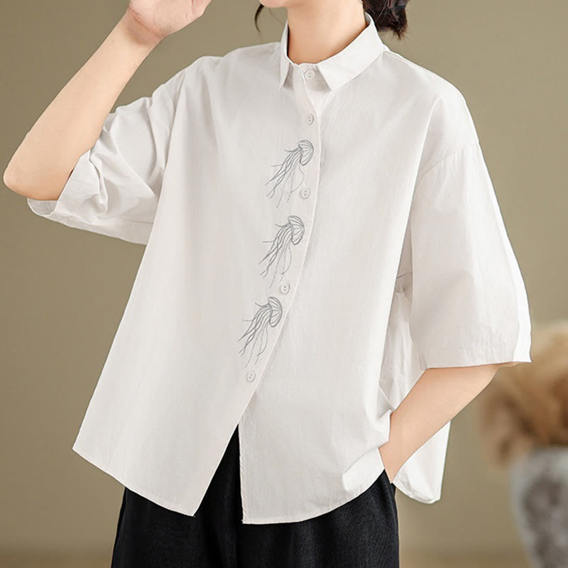 Breathable Cotton Stand Collar Embroidered Mindful Shirt