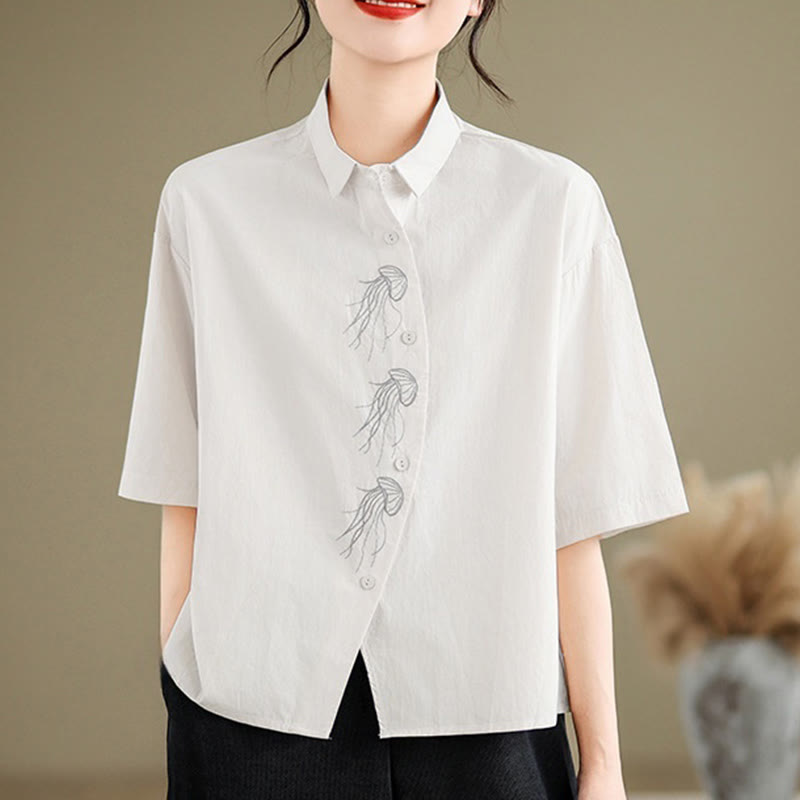 Breathable Cotton Stand Collar Embroidered Mindful Shirt