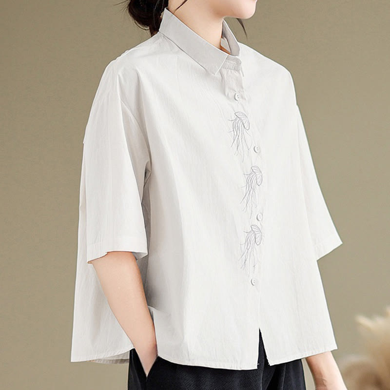 Breathable Cotton Stand Collar Embroidered Mindful Shirt