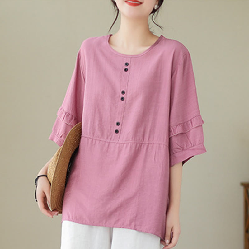 Casual Summer Plain Crew Neck Women's Polyester Short Sleeve T-shirt