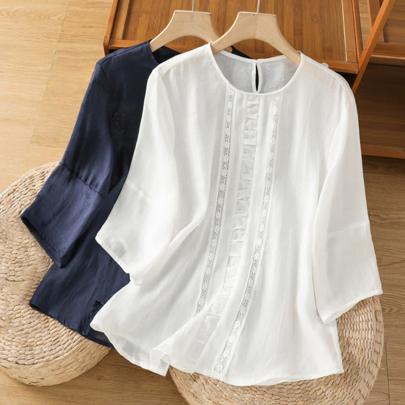 Cotton Linen Three-Quarter Sleeve Mindful Grounding Shirt