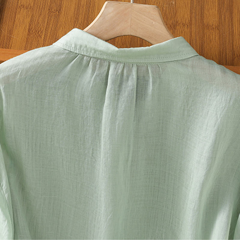 Cotton Blend Stand Collar Botanical Embroidered Mindful Shirt