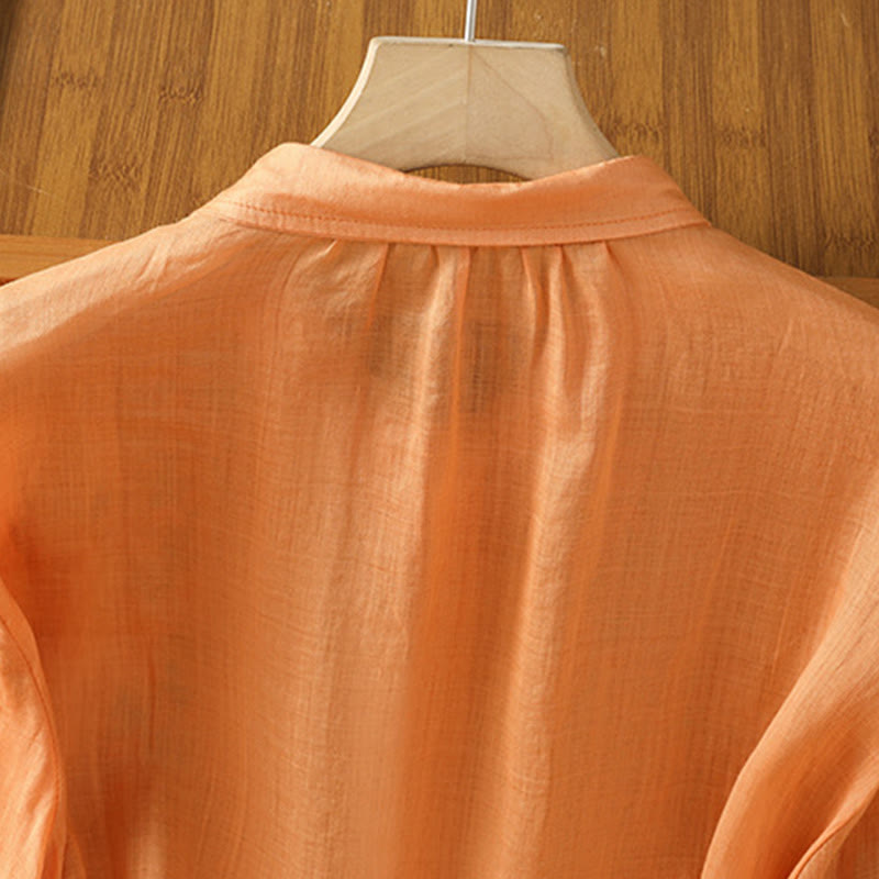 Cotton Blend Stand Collar Botanical Embroidered Mindful Shirt