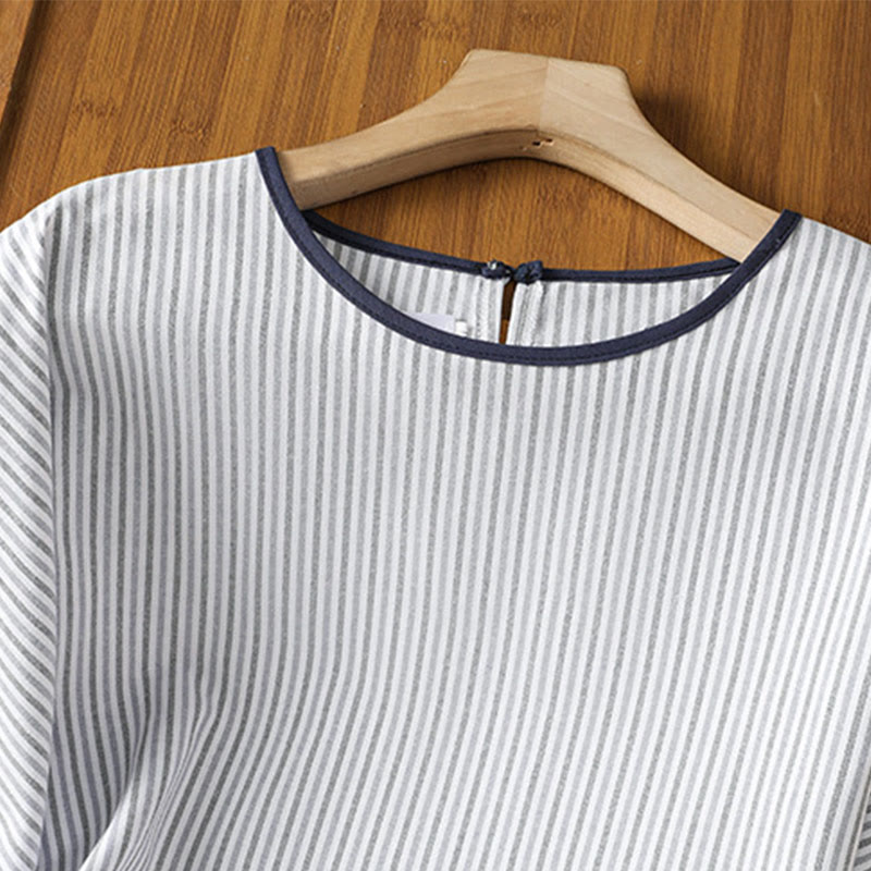 Breathable Cotton Striped Mindful Crew Neck T-Shirt