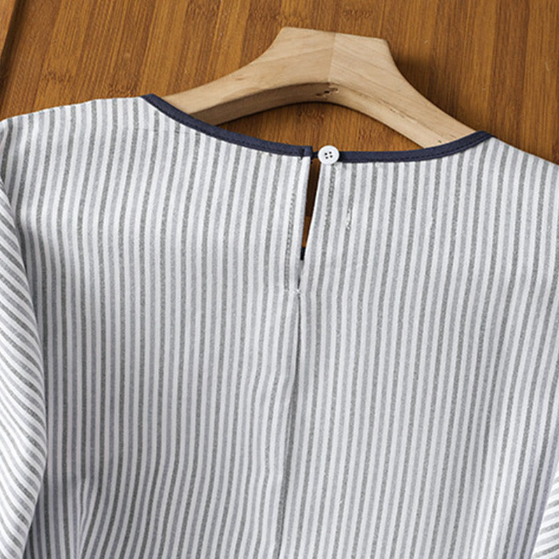 Breathable Cotton Striped Mindful Crew Neck T-Shirt