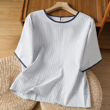 Breathable Cotton Striped Mindful Crew Neck T-Shirt