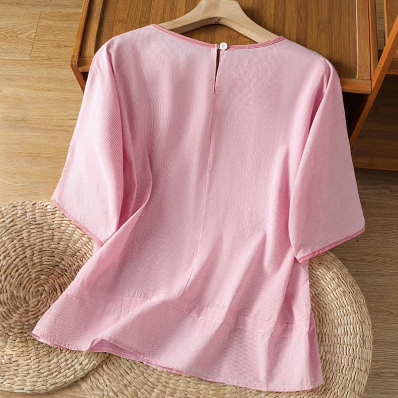 Breathable Cotton Striped Mindful Crew Neck T-Shirt